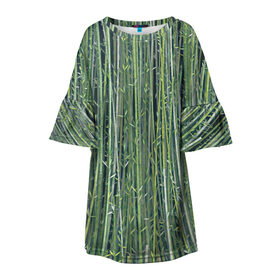 Детское платье 3D с принтом Зеленый бамбук в Петрозаводске, 100% полиэстер | прямой силуэт, чуть расширенный к низу. Круглая горловина, на рукавах — воланы | bamboo | forest | stripes | бамбук | заросли | лес | листья | полосы | растения