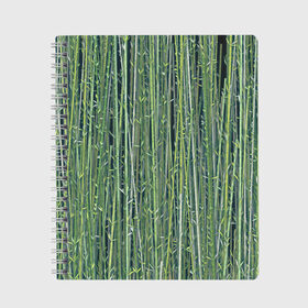 Тетрадь с принтом Зеленый бамбук в Петрозаводске, 100% бумага | 48 листов, плотность листов — 60 г/м2, плотность картонной обложки — 250 г/м2. Листы скреплены сбоку удобной пружинной спиралью. Уголки страниц и обложки скругленные. Цвет линий — светло-серый
 | Тематика изображения на принте: bamboo | forest | stripes | бамбук | заросли | лес | листья | полосы | растения