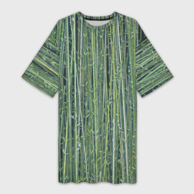 Платье-футболка 3D с принтом Зеленый бамбук в Петрозаводске,  |  | bamboo | forest | stripes | бамбук | заросли | лес | листья | полосы | растения