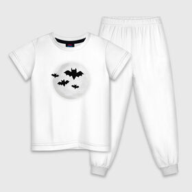 Детская пижама хлопок с принтом Halloween в Петрозаводске, 100% хлопок |  брюки и футболка прямого кроя, без карманов, на брюках мягкая резинка на поясе и по низу штанин
 | bat | bats | halloween | moon | летучии | луна | мыши | хэллоуин