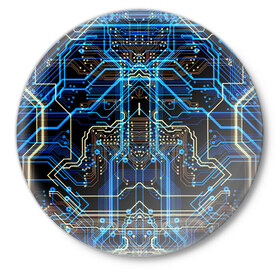 Значок с принтом Сircuit-$$$ в Петрозаводске,  металл | круглая форма, металлическая застежка в виде булавки | abstraction | chip | circuit | lines | neon | processor | shapes | texture | абстракция | линии | неон | процессор | схема | текстура | формы | чип
