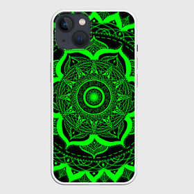 Чехол для iPhone 13 с принтом Mandala в Петрозаводске,  |  | abstraction | light green | mandala | pattern | shape | tangled | texture | абстракция | запутанный | салатовый | текстура | узор | формы