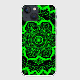 Чехол для iPhone 13 mini с принтом Mandala в Петрозаводске,  |  | abstraction | light green | mandala | pattern | shape | tangled | texture | абстракция | запутанный | салатовый | текстура | узор | формы