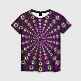 Женская футболка 3D с принтом Fractal-$$$ в Петрозаводске, 100% полиэфир ( синтетическое хлопкоподобное полотно) | прямой крой, круглый вырез горловины, длина до линии бедер | abstraction | fractal | light green | mandala | pattern | pink | shape | symmetry | texture | абстракция | розовый | салатовый | симметрия | текстура | узор | формы | фрактал