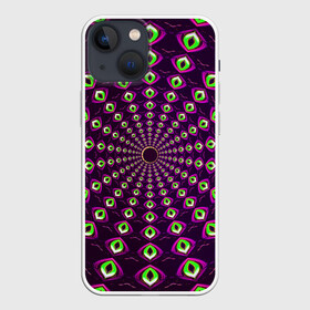 Чехол для iPhone 13 mini с принтом Fractal в Петрозаводске,  |  | abstraction | fractal | light green | mandala | pattern | pink | shape | symmetry | texture | абстракция | розовый | салатовый | симметрия | текстура | узор | формы | фрактал