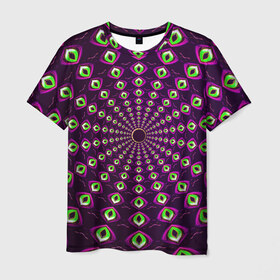 Мужская футболка 3D с принтом Fractal-$$$ в Петрозаводске, 100% полиэфир | прямой крой, круглый вырез горловины, длина до линии бедер | abstraction | fractal | light green | mandala | pattern | pink | shape | symmetry | texture | абстракция | розовый | салатовый | симметрия | текстура | узор | формы | фрактал