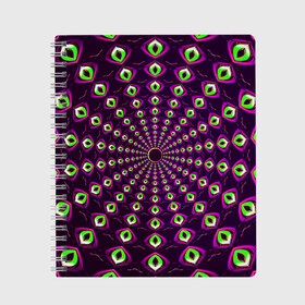 Тетрадь с принтом Fractal-$$$ в Петрозаводске, 100% бумага | 48 листов, плотность листов — 60 г/м2, плотность картонной обложки — 250 г/м2. Листы скреплены сбоку удобной пружинной спиралью. Уголки страниц и обложки скругленные. Цвет линий — светло-серый
 | abstraction | fractal | light green | mandala | pattern | pink | shape | symmetry | texture | абстракция | розовый | салатовый | симметрия | текстура | узор | формы | фрактал