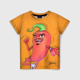 Детская футболка 3D с принтом Перец в оранжевом цвете в Петрозаводске, 100% гипоаллергенный полиэфир | прямой крой, круглый вырез горловины, длина до линии бедер, чуть спущенное плечо, ткань немного тянется | Тематика изображения на принте: 