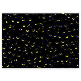 Поздравительная открытка с принтом Ночные взгляды в Петрозаводске, 100% бумага | плотность бумаги 280 г/м2, матовая, на обратной стороне линовка и место для марки
 | halloween | глаз | глаза | желтый | зрачок | кот | кошачьи | кошка | ночь | паттерн | хэллоуин
