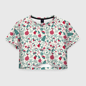 Женская футболка Crop-top 3D с принтом Рождественский рисунок в Петрозаводске, 100% полиэстер | круглая горловина, длина футболки до линии талии, рукава с отворотами | 