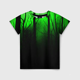 Детская футболка 3D с принтом G-loomy в Петрозаводске, 100% гипоаллергенный полиэфир | прямой крой, круглый вырез горловины, длина до линии бедер, чуть спущенное плечо, ткань немного тянется | fog | forest | gloomy | green fog | night | radiation | trees | деревья | зеленый туман | лес | мрачный | ночь | радиация | туман