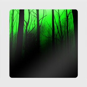 Магнит виниловый Квадрат с принтом G-loomy в Петрозаводске, полимерный материал с магнитным слоем | размер 9*9 см, закругленные углы | fog | forest | gloomy | green fog | night | radiation | trees | деревья | зеленый туман | лес | мрачный | ночь | радиация | туман