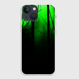 Чехол для iPhone 13 mini с принтом G loomy в Петрозаводске,  |  | fog | forest | gloomy | green fog | night | radiation | trees | деревья | зеленый туман | лес | мрачный | ночь | радиация | туман