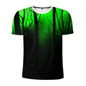 Мужская футболка 3D спортивная с принтом G-loomy в Петрозаводске, 100% полиэстер с улучшенными характеристиками | приталенный силуэт, круглая горловина, широкие плечи, сужается к линии бедра | fog | forest | gloomy | green fog | night | radiation | trees | деревья | зеленый туман | лес | мрачный | ночь | радиация | туман