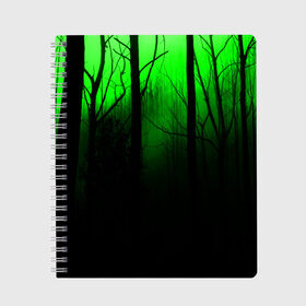 Тетрадь с принтом G-loomy в Петрозаводске, 100% бумага | 48 листов, плотность листов — 60 г/м2, плотность картонной обложки — 250 г/м2. Листы скреплены сбоку удобной пружинной спиралью. Уголки страниц и обложки скругленные. Цвет линий — светло-серый
 | fog | forest | gloomy | green fog | night | radiation | trees | деревья | зеленый туман | лес | мрачный | ночь | радиация | туман