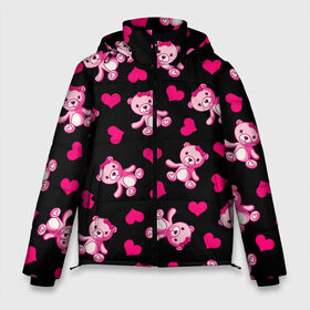Мужская зимняя куртка 3D с принтом Love teddy bear в Петрозаводске, верх — 100% полиэстер; подкладка — 100% полиэстер; утеплитель — 100% полиэстер | длина ниже бедра, свободный силуэт Оверсайз. Есть воротник-стойка, отстегивающийся капюшон и ветрозащитная планка. 

Боковые карманы с листочкой на кнопках и внутренний карман на молнии. | bear | heart | love is | pink | teddy | valentines day | бантик | валентина | девушке | дочь | жена | животные | игрушка | лучшая | любимая | любовь | мама | марта | медведь | медвежата | медвежата и сердечки | мишки тедди
