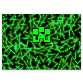 Поздравительная открытка с принтом Minecraft creeper в Петрозаводске, 100% бумага | плотность бумаги 280 г/м2, матовая, на обратной стороне линовка и место для марки
 | Тематика изображения на принте: alex | blox | creeper | dungeons | logo game | pixel | steve | алекс | герои | голем | детям | зомби | квадраты | кислотный | крипер | куб | логотипы игр | майнкрафт | мальчикам | мобы | неоновый | персонажи | пиксель
