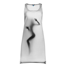 Платье-майка 3D с принтом ДЕВУШКА ЗА СТЕКЛОМ в Петрозаводске, 100% полиэстер | полуприлегающий силуэт, широкие бретели, круглый вырез горловины, удлиненный подол сзади. | девушка за стеклом | необычное | прикольное