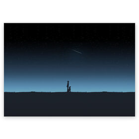 Поздравительная открытка с принтом ДРУГ ЧЕЛОВЕКА в Петрозаводске, 100% бумага | плотность бумаги 280 г/м2, матовая, на обратной стороне линовка и место для марки
 | Тематика изображения на принте: звезды | комета | космос | минимализм | небо | о жизни | собака с человеком | социальное