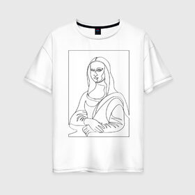 Женская футболка хлопок Oversize с принтом Мона Лиза Силуэт в Петрозаводске, 100% хлопок | свободный крой, круглый ворот, спущенный рукав, длина до линии бедер
 | возрождение | джоконда | ласика | леонардо да винчи | мона лиза | портрет | ренессанс | художник