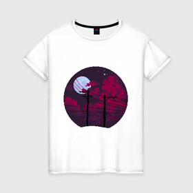 Женская футболка хлопок с принтом pixel night в Петрозаводске, 100% хлопок | прямой крой, круглый вырез горловины, длина до линии бедер, слегка спущенное плечо | pixel art | retro | vaporwave | луна | ночь | пиксель арт | ретро
