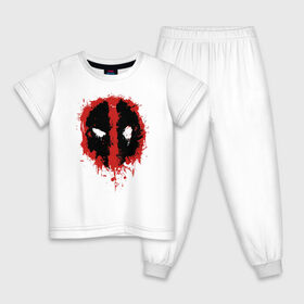 Детская пижама хлопок с принтом Deadpool logo в Петрозаводске, 100% хлопок |  брюки и футболка прямого кроя, без карманов, на брюках мягкая резинка на поясе и по низу штанин
 | deadpool | logo | marvel | mutant | vdshardan | wade wilson | болтливый наемник | вэйд вилсон | дадпул | дедпул | дэдпул | дэтпул | комиксы | логотип | марвел | мутант | супергерой | уэйд уилсон