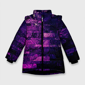 Зимняя куртка для девочек 3D с принтом Purple-Wall в Петрозаводске, ткань верха — 100% полиэстер; подклад — 100% полиэстер, утеплитель — 100% полиэстер. | длина ниже бедра, удлиненная спинка, воротник стойка и отстегивающийся капюшон. Есть боковые карманы с листочкой на кнопках, утяжки по низу изделия и внутренний карман на молнии. 

Предусмотрены светоотражающий принт на спинке, радужный светоотражающий элемент на пуллере молнии и на резинке для утяжки. | abstraction | bricks | dark | pink | purple | ribbed | texture | tiles | wall | абстракция | кирпичи | плитка | ребристый | розовый | стена | текстура | темный | фиолетовый