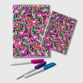 Блокнот с принтом S-tickers в Петрозаводске, 100% бумага | 48 листов, плотность листов — 60 г/м2, плотность картонной обложки — 250 г/м2. Листы скреплены удобной пружинной спиралью. Цвет линий — светло-серый
 | Тематика изображения на принте: abstraction | background | colorful | jdm | sticker | stickers | style | texture | абстракция | наклейки | разноцветный | стикер | стиль | текстура | фон