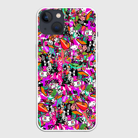 Чехол для iPhone 13 с принтом tickers в Петрозаводске,  |  | abstraction | background | colorful | jdm | sticker | stickers | style | texture | абстракция | наклейки | разноцветный | стикер | стиль | текстура | фон