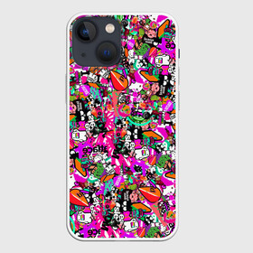 Чехол для iPhone 13 mini с принтом tickers в Петрозаводске,  |  | abstraction | background | colorful | jdm | sticker | stickers | style | texture | абстракция | наклейки | разноцветный | стикер | стиль | текстура | фон