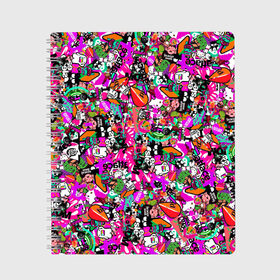 Тетрадь с принтом S-tickers в Петрозаводске, 100% бумага | 48 листов, плотность листов — 60 г/м2, плотность картонной обложки — 250 г/м2. Листы скреплены сбоку удобной пружинной спиралью. Уголки страниц и обложки скругленные. Цвет линий — светло-серый
 | Тематика изображения на принте: abstraction | background | colorful | jdm | sticker | stickers | style | texture | абстракция | наклейки | разноцветный | стикер | стиль | текстура | фон