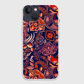 Чехол для iPhone 13 с принтом Ornament в Петрозаводске,  |  | branches | colorful | flowers | leaves | ornament | pattern | ветки | листья | орнамент | разноцветный | узор | цветы