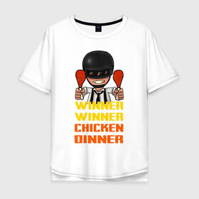 Мужская футболка хлопок Oversize с принтом PUBG Winner Chicken Dinner в Петрозаводске, 100% хлопок | свободный крой, круглый ворот, “спинка” длиннее передней части | 