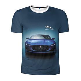 Мужская футболка 3D спортивная с принтом Jaguar в Петрозаводске, 100% полиэстер с улучшенными характеристиками | приталенный силуэт, круглая горловина, широкие плечи, сужается к линии бедра | car | jaguar | power | predator | автомобиль | мощь | хищник | ягуар