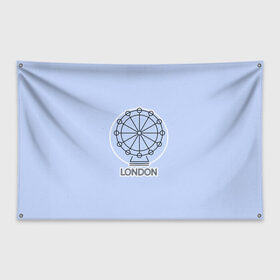 Флаг-баннер с принтом Лондон London Eye в Петрозаводске, 100% полиэстер | размер 67 х 109 см, плотность ткани — 95 г/м2; по краям флага есть четыре люверса для крепления | blue circle | england | english | europe | eye | gb | icon | london | travel | uk | vacation | англия | аттракцион | великобритания | европа | иконка | колесо обозрения | лондон | лондонский глаз | надпись | отпуск | поездка | путешествие |