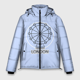 Мужская зимняя куртка 3D с принтом Лондон London Eye в Петрозаводске, верх — 100% полиэстер; подкладка — 100% полиэстер; утеплитель — 100% полиэстер | длина ниже бедра, свободный силуэт Оверсайз. Есть воротник-стойка, отстегивающийся капюшон и ветрозащитная планка. 

Боковые карманы с листочкой на кнопках и внутренний карман на молнии. | Тематика изображения на принте: blue circle | england | english | europe | eye | gb | icon | london | travel | uk | vacation | англия | аттракцион | великобритания | европа | иконка | колесо обозрения | лондон | лондонский глаз | надпись | отпуск | поездка | путешествие |