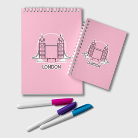 Блокнот с принтом Лондон London Tower bridge в Петрозаводске, 100% бумага | 48 листов, плотность листов — 60 г/м2, плотность картонной обложки — 250 г/м2. Листы скреплены удобной пружинной спиралью. Цвет линий — светло-серый
 | Тематика изображения на принте: bridge | england | english | gb | london | tower | uk | английский | англия | башни | великобритания | закат | иконка | лайнарт | лондон | мост | надпись | розовый круг | слово | тауэрский | юк