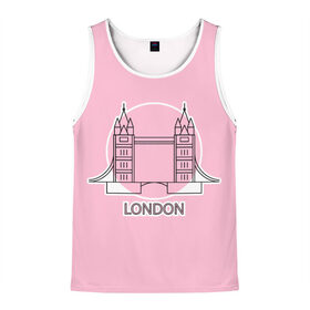 Мужская майка 3D с принтом Лондон London Tower bridge в Петрозаводске, 100% полиэстер | круглая горловина, приталенный силуэт, длина до линии бедра. Пройма и горловина окантованы тонкой бейкой | Тематика изображения на принте: bridge | england | english | gb | london | tower | uk | английский | англия | башни | великобритания | закат | иконка | лайнарт | лондон | мост | надпись | розовый круг | слово | тауэрский | юк