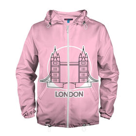 Мужская ветровка 3D с принтом Лондон London Tower bridge в Петрозаводске, 100% полиэстер | подол и капюшон оформлены резинкой с фиксаторами, два кармана без застежек по бокам, один потайной карман на груди | Тематика изображения на принте: bridge | england | english | gb | london | tower | uk | английский | англия | башни | великобритания | закат | иконка | лайнарт | лондон | мост | надпись | розовый круг | слово | тауэрский | юк