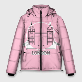 Мужская зимняя куртка 3D с принтом Лондон London Tower bridge в Петрозаводске, верх — 100% полиэстер; подкладка — 100% полиэстер; утеплитель — 100% полиэстер | длина ниже бедра, свободный силуэт Оверсайз. Есть воротник-стойка, отстегивающийся капюшон и ветрозащитная планка. 

Боковые карманы с листочкой на кнопках и внутренний карман на молнии. | Тематика изображения на принте: bridge | england | english | gb | london | tower | uk | английский | англия | башни | великобритания | закат | иконка | лайнарт | лондон | мост | надпись | розовый круг | слово | тауэрский | юк
