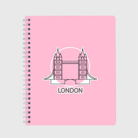 Тетрадь с принтом Лондон London Tower bridge в Петрозаводске, 100% бумага | 48 листов, плотность листов — 60 г/м2, плотность картонной обложки — 250 г/м2. Листы скреплены сбоку удобной пружинной спиралью. Уголки страниц и обложки скругленные. Цвет линий — светло-серый
 | Тематика изображения на принте: bridge | england | english | gb | london | tower | uk | английский | англия | башни | великобритания | закат | иконка | лайнарт | лондон | мост | надпись | розовый круг | слово | тауэрский | юк