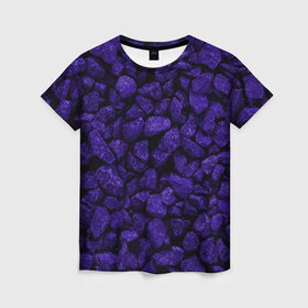 Женская футболка 3D с принтом Purple-$tone$ в Петрозаводске, 100% полиэфир ( синтетическое хлопкоподобное полотно) | прямой крой, круглый вырез горловины, длина до линии бедер | abstraction | forms | gravel | pebbles | purple | stones | texture | абстракция | галька | гравий | камни | текстура | фиолетовый | формы