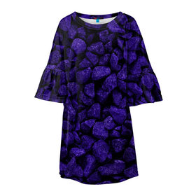 Детское платье 3D с принтом Purple-$tone$ в Петрозаводске, 100% полиэстер | прямой силуэт, чуть расширенный к низу. Круглая горловина, на рукавах — воланы | abstraction | forms | gravel | pebbles | purple | stones | texture | абстракция | галька | гравий | камни | текстура | фиолетовый | формы
