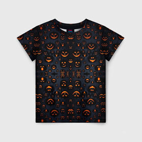 Детская футболка 3D с принтом HALLOWEEN в Петрозаводске, 100% гипоаллергенный полиэфир | прямой крой, круглый вырез горловины, длина до линии бедер, чуть спущенное плечо, ткань немного тянется | подарок на хэллоуин | страшное | тыква | хэллоуин