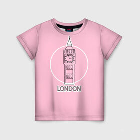 Детская футболка 3D с принтом Биг Бен, Лондон, London в Петрозаводске, 100% гипоаллергенный полиэфир | прямой крой, круглый вырез горловины, длина до линии бедер, чуть спущенное плечо, ткань немного тянется | big ben | clock | england | europe | london | pink | travel | англия | башня | башня елизаветы | биг бен | великобритания | европа | иконка | круг | лондон | надпись | путешествия | розовый | символ | часы