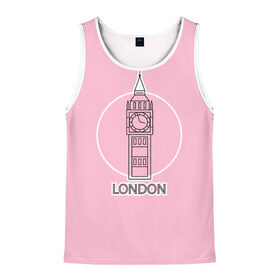 Мужская майка 3D с принтом Биг Бен, Лондон, London в Петрозаводске, 100% полиэстер | круглая горловина, приталенный силуэт, длина до линии бедра. Пройма и горловина окантованы тонкой бейкой | Тематика изображения на принте: big ben | clock | england | europe | london | pink | travel | англия | башня | башня елизаветы | биг бен | великобритания | европа | иконка | круг | лондон | надпись | путешествия | розовый | символ | часы