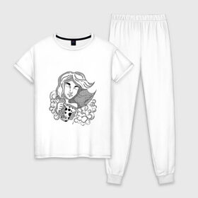 Женская пижама хлопок с принтом Водолей в Петрозаводске, 100% хлопок | брюки и футболка прямого кроя, без карманов, на брюках мягкая резинка на поясе и по низу штанин | 