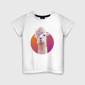 Детская футболка хлопок с принтом Лама_2 в Петрозаводске, 100% хлопок | круглый вырез горловины, полуприлегающий силуэт, длина до линии бедер | alpaca | lama | альпака | арт | животные | картинка | лама | милое животное | рисунок