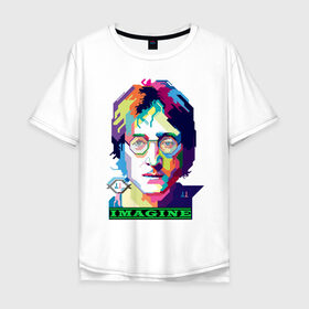 Мужская футболка хлопок Oversize с принтом John Lennon Imagine в Петрозаводске, 100% хлопок | свободный крой, круглый ворот, “спинка” длиннее передней части | beatles | imagine | john | lennon | the beatles | битлз | битлы | группа | джон | купить | леннон | леннона | очки | рок н ролл | с группы | хиппи