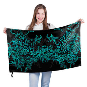 Флаг 3D с принтом Узоры магия в Петрозаводске, 100% полиэстер | плотность ткани — 95 г/м2, размер — 67 х 109 см. Принт наносится с одной стороны | игры | орнамент | плетение | растительность | рок | татуировка | узор | фэнтези | черное | этническое